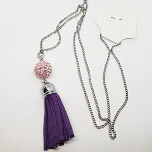 New 28 inch beaded and suede tassel long pendant necklace